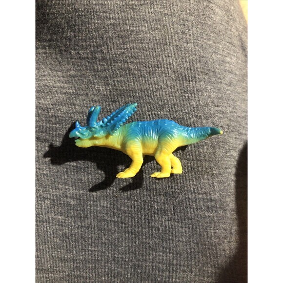 Vintage Plastic Dinosaur Small Triceratops Blue Yellow - Picture 1 of 1